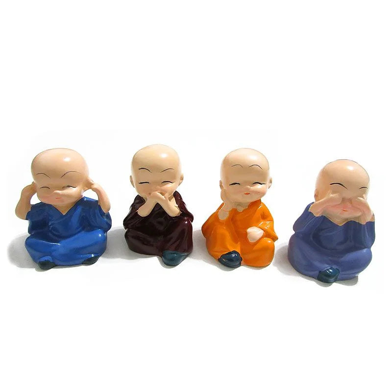 Kit com 4 Monges Não Ouço, Não Falo, Não Vejo e Não Faço o Mal (6cm)