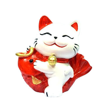 Estátua Gato Manekineko com Carpa (6cm)