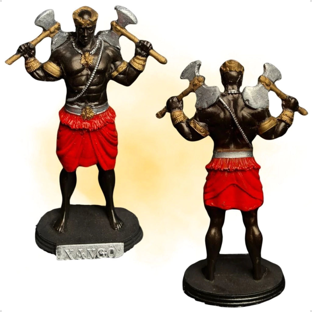 Estátua Orixá Xangô com Machados em Resina (15cm)