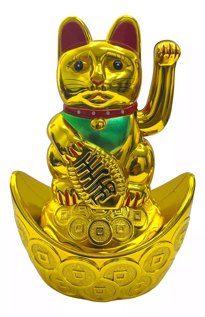 Gato da Sorte Manekineko com Moedas Chinesas (12cm)