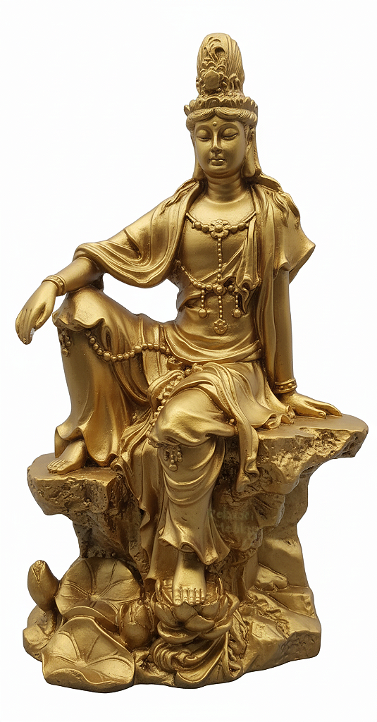 Estátua Deusa Kuan Yin Sentada (Dourada)