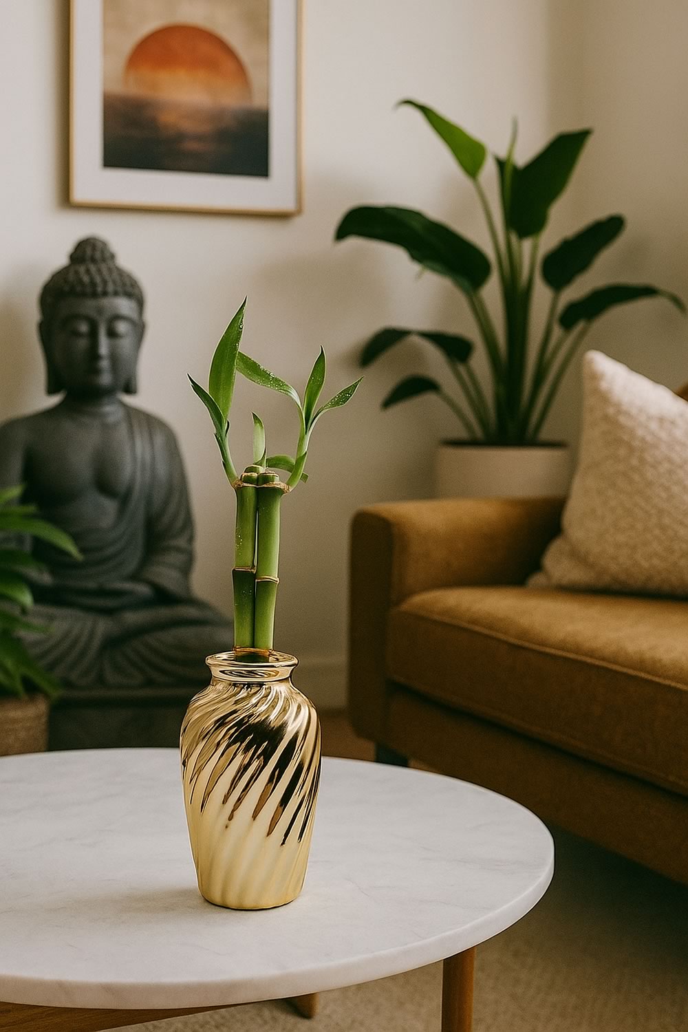 Vaso Haiti em Cerâmica com Bambu da Sorte (Dourado)