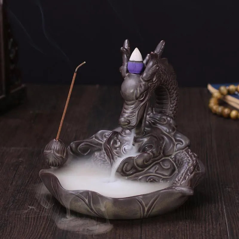 Incensário Dragão Guardião Cascata de Fumaça