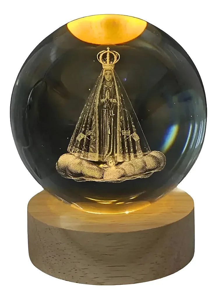 Luminária Nossa Senhora Aparecida com Esfera de Cristal (LED)
