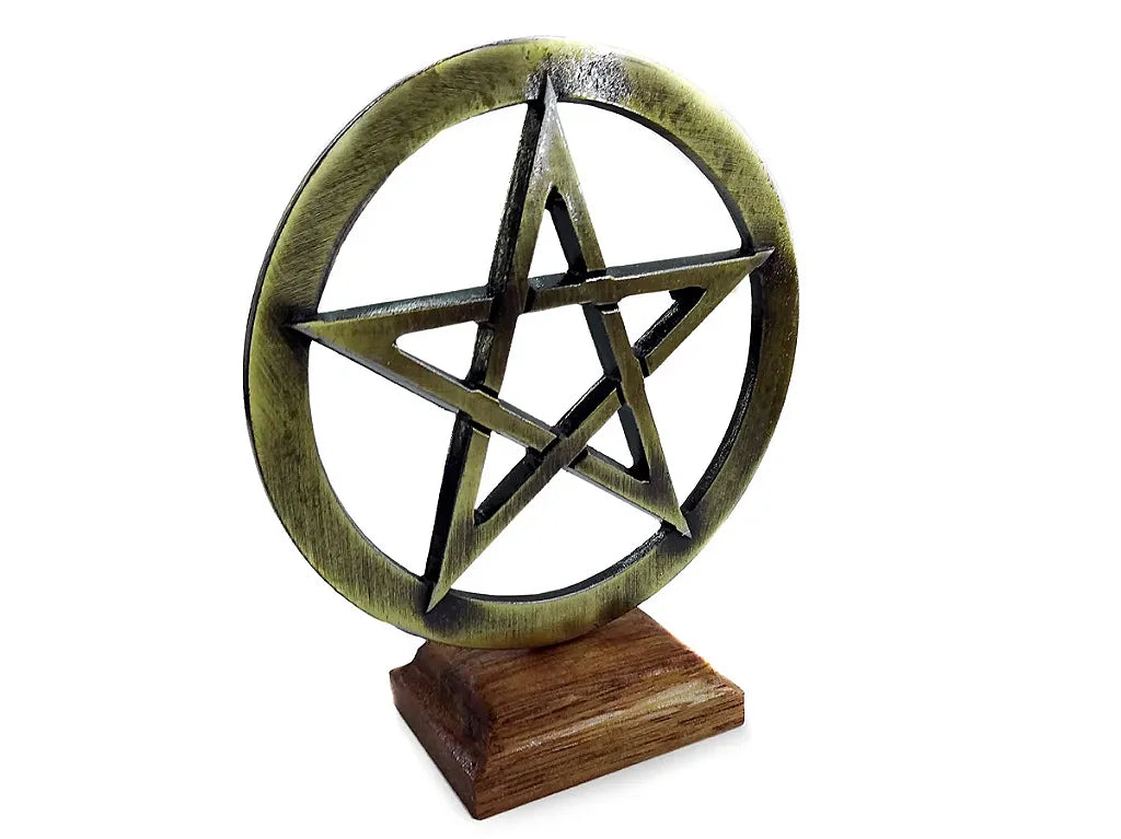 Pantáculo Pentagrama com Base em Madeira (11cm)