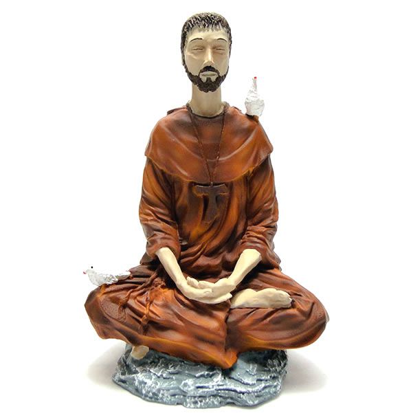 Estátua São Francisco Assis Meditando em Posição de Lótus