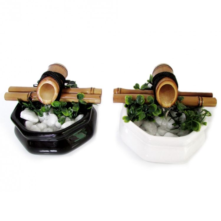 Fonte de Água Baguá Feng Shui em Cerâmica e Bambu (13cm)