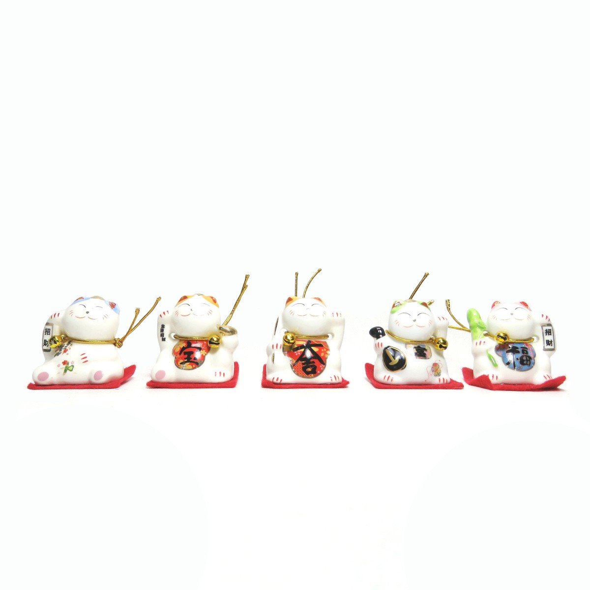 Kit com 5 Manekineko Gato da Sorte em Porcelana