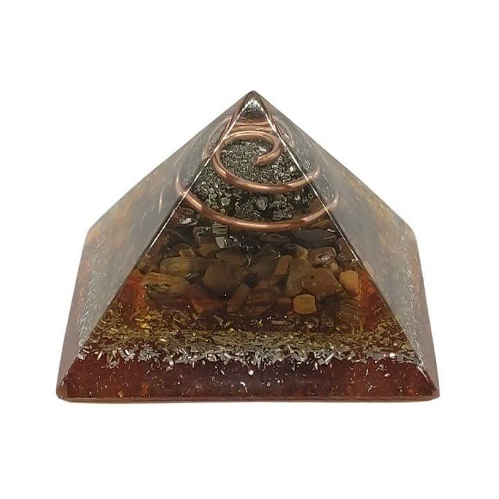 Orgonite Pirâmide Pirita e Olho de Tigre (Prosperidade)