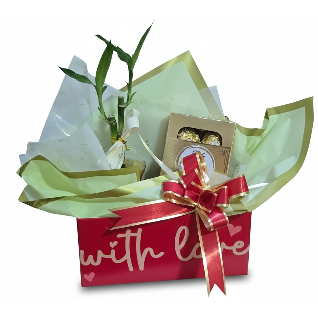 Cesta With Love com Bambu da Sorte e Chocolate Ferrero Rocher