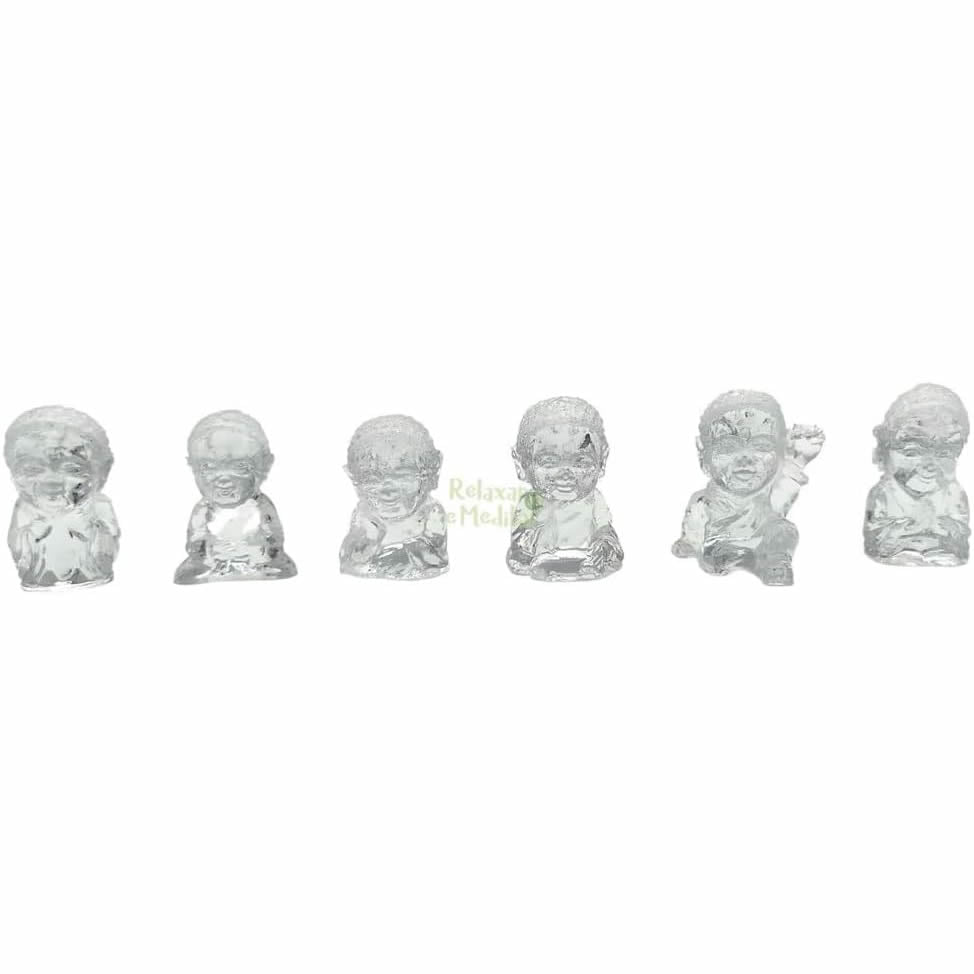 Kit com 6 Mini Buda Baby em Resina (Cristal)