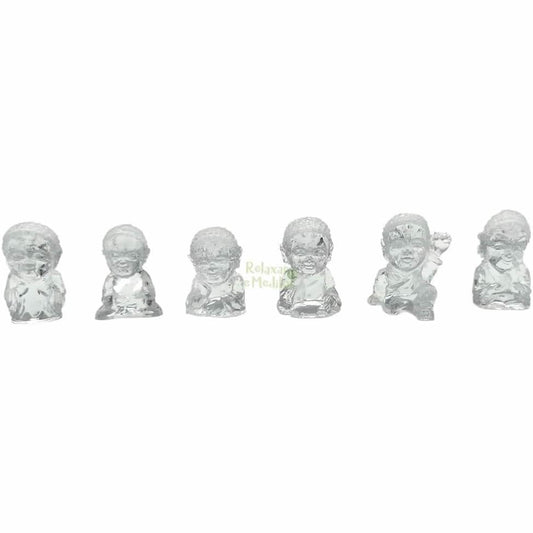 Kit com 6 Mini Buda Baby em Resina (Cristal)