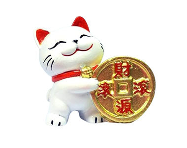 Estátua Gato Manekineko com Moeda Chinesa (6cm)