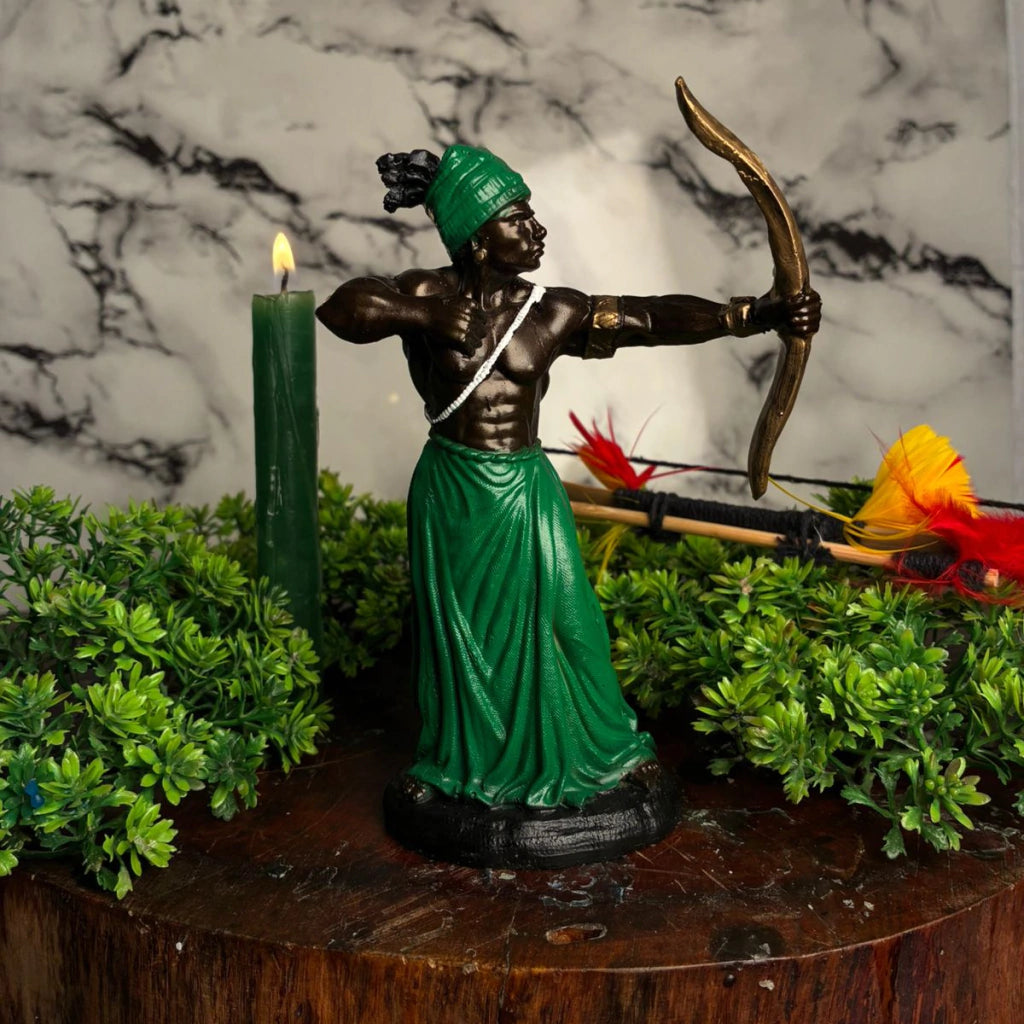Estátua Orixá Oxóssi com Arco em Resina (15cm)