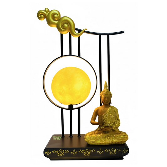 Luminária Lua 3D com Estátua Buddha (LED)