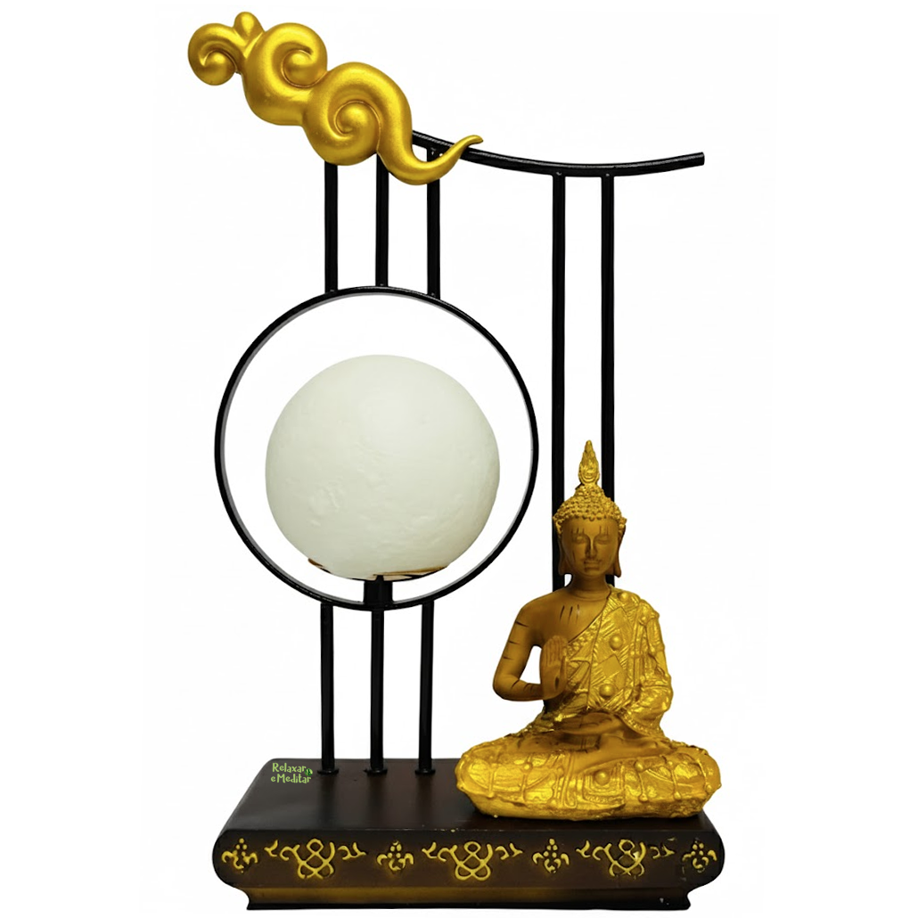 Luminária Lua 3D com Estátua Buddha (LED)