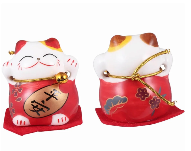 Conjunto com 5 Gatinhos Manekineko em Porcelana