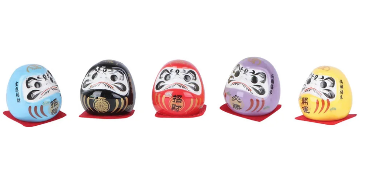 Kit com 5 Daruma Colorido em Porcelana (5cm)