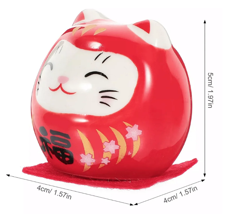Kit com 5 Daruma Gatinho Colorido em Cerâmica (5cm)