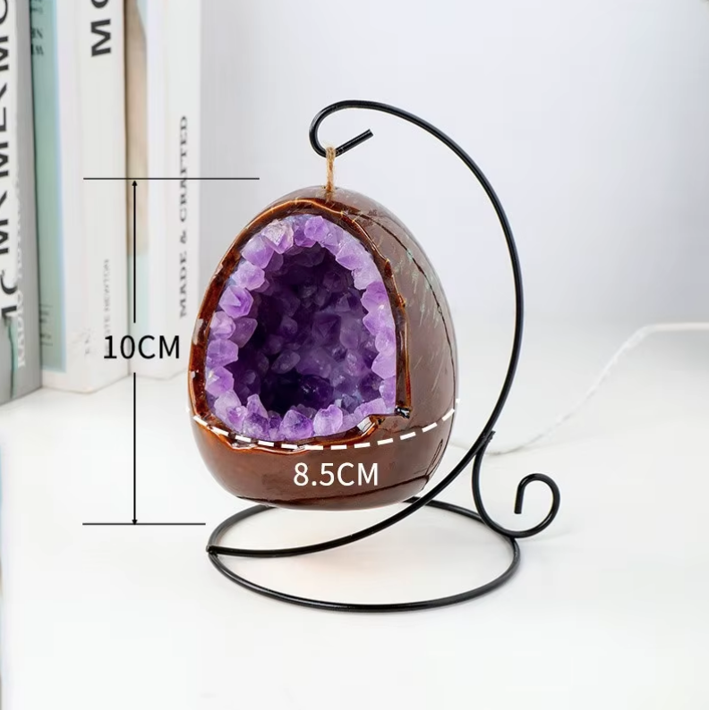 Luminária Geodo de Ametista com Suporte de Metal (19cm)