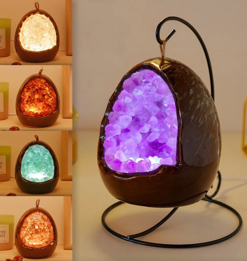 Luminária Geodo de Ametista com Suporte de Metal (19cm)