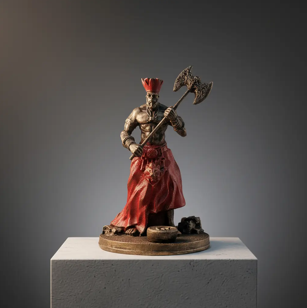 Estátua Orixá Xangô com Machado em Resina (11cm)