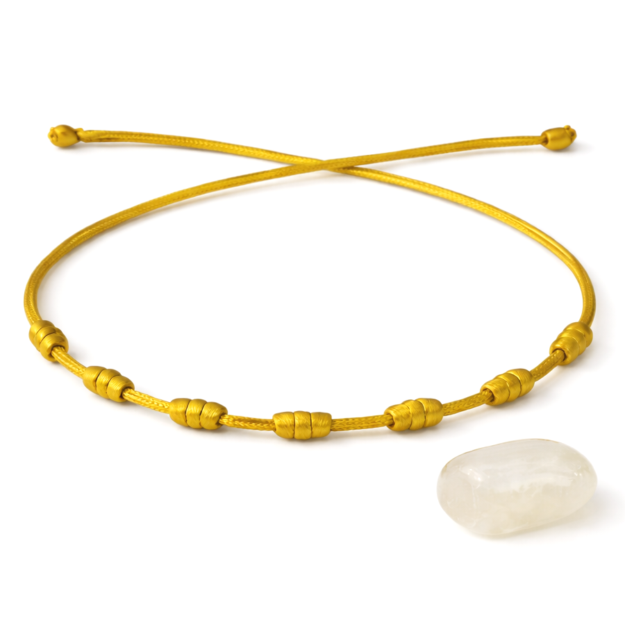 Pulseira Dourada 7 Nós da Prosperidade + Pedra Citrino
