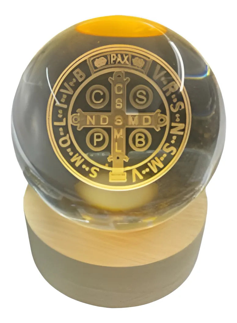 Luminária Medalha de São Bento com Esfera de Cristal (6cm)