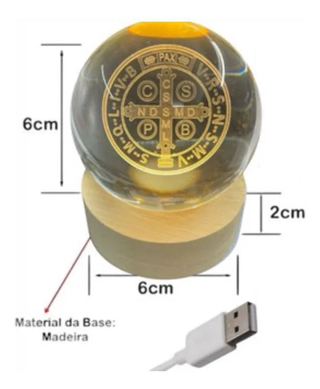 Luminária Medalha de São Bento com Esfera de Cristal (6cm)