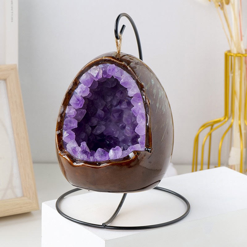 Luminária Geodo de Ametista com Suporte de Metal (19cm)