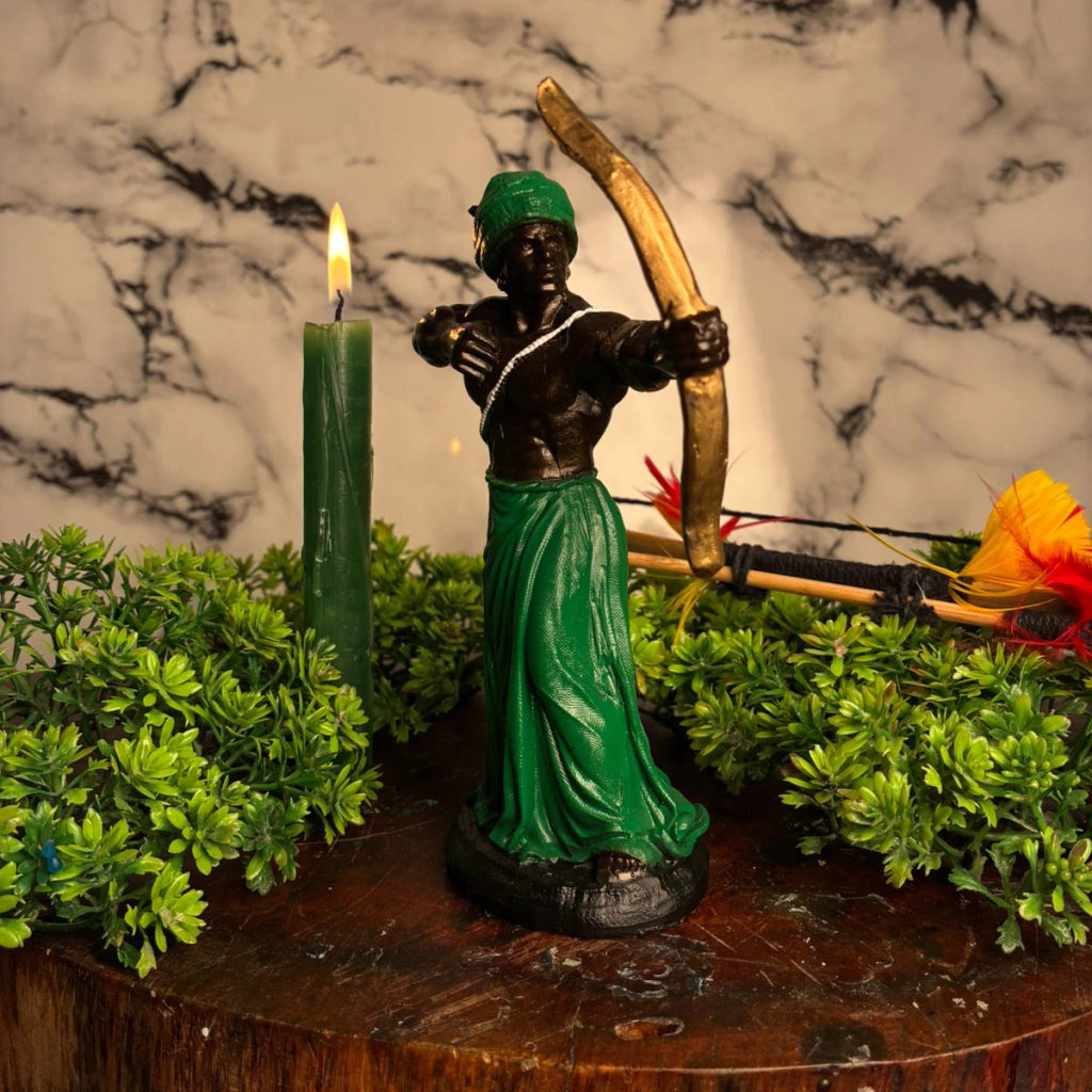 Estátua Orixá Oxóssi com Arco em Resina (15cm)