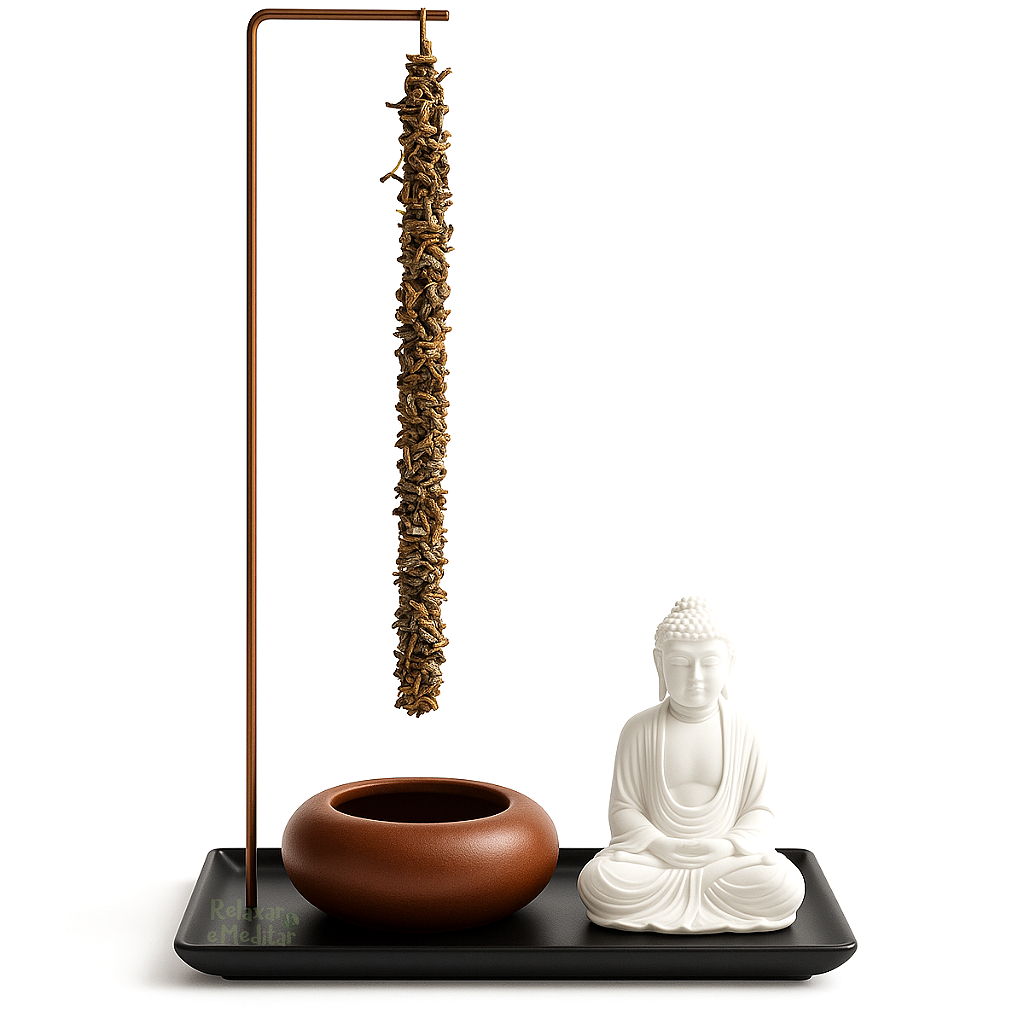 Incensário Invertido com Base e Estátua de Buda (25cm)