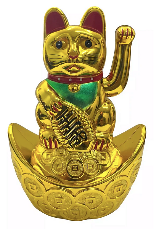 Gato da Sorte Manekineko com Moedas Chinesas (10cm)
