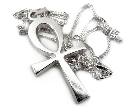 Gargantilha Cruz Ansata Prateada (4cm)