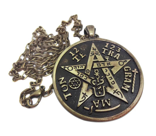 Colar Tetragrammaton em Metal (Ouro Velho)