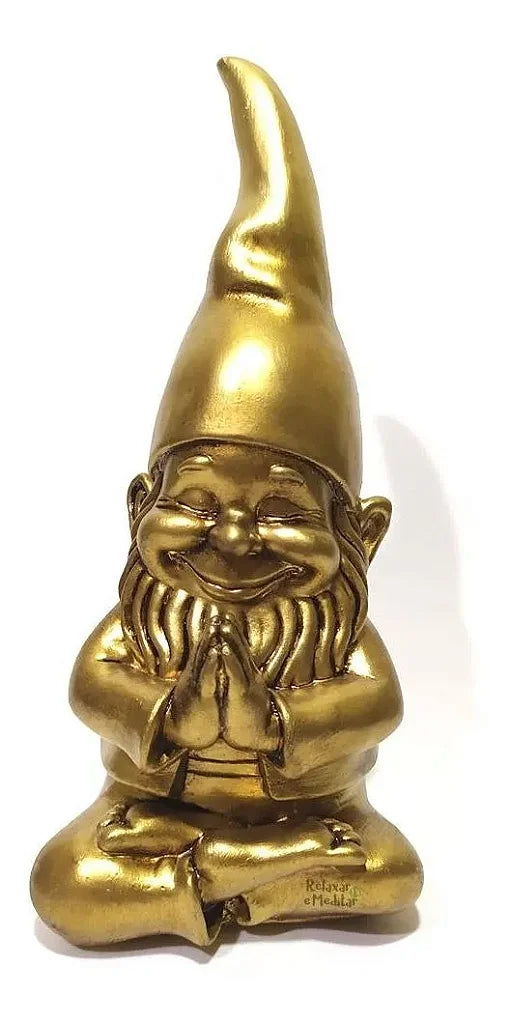 Duende de Jardim Meditando Dourado (18cm)