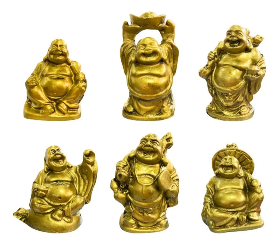 Conjunto de Estátuas Buda Dourado com 6 Unidades (5cm)