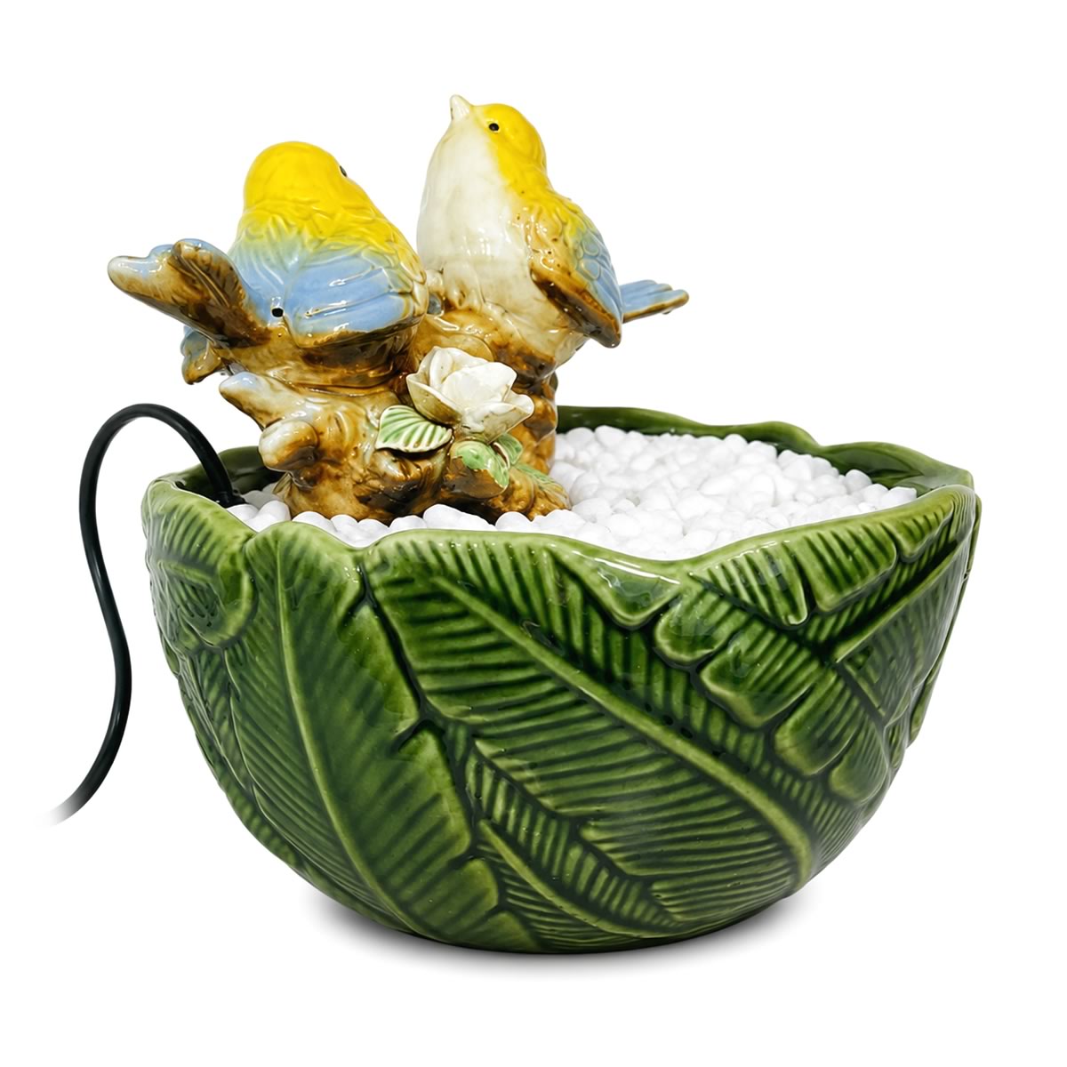Fonte de Água em Cerâmica Folhas e Pássaros (18cm)