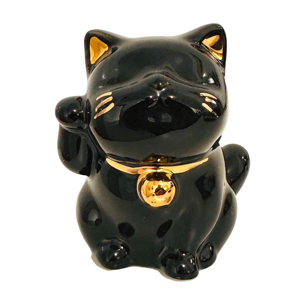 Estátua Manekineko em Porcelana (Preto)