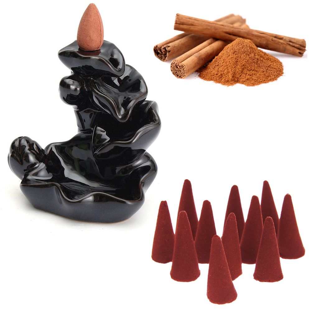 Cascata de Fumaça Flor de Lótus + 10 Incensos Cone (Canela)