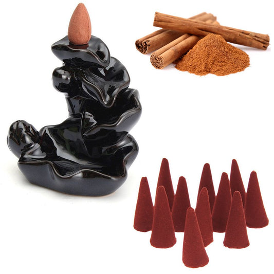 Cascata de Fumaça Flor de Lótus + 10 Incensos Cone (Canela)
