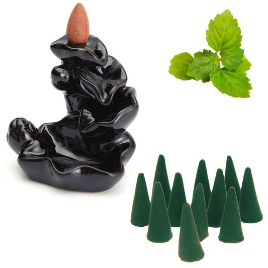 Cascata de Fumaça Flor de Lótus + 10 Incensos Cone (Patchouli)