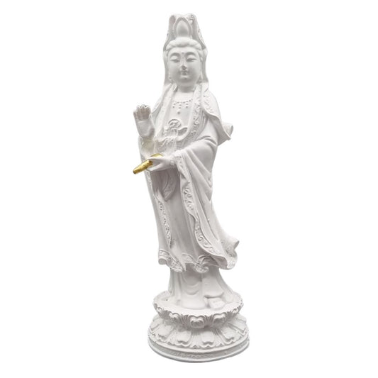 Estátua Kuan Yin Branca em Resina (20cm)