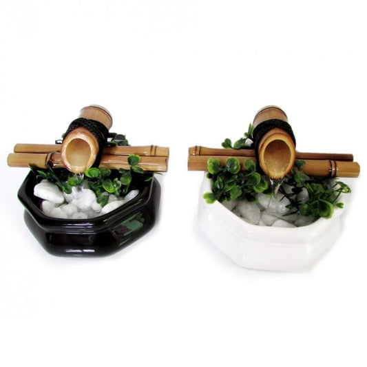 Fonte de Água Baguá Feng Shui em Cerâmica e Bambu (13cm)