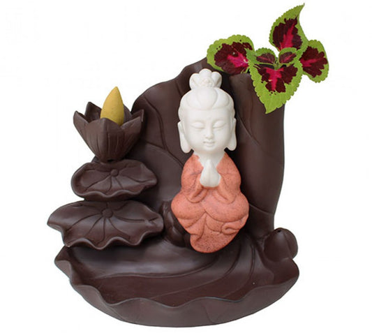 Incensário Cascata de Fumaça Kuan Yin com Flores e Vaso