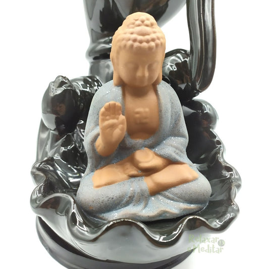 Incensário Cascata de Fumaça Mãos de Buda com Mudra e Flor de Lótus