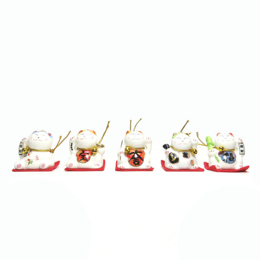 Kit com 5 Manekineko Gato da Sorte em Porcelana