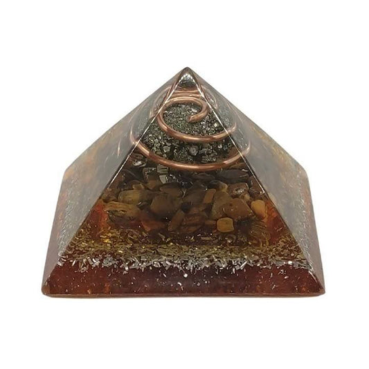 Orgonite Pirâmide Pirita e Olho de Tigre (Prosperidade)
